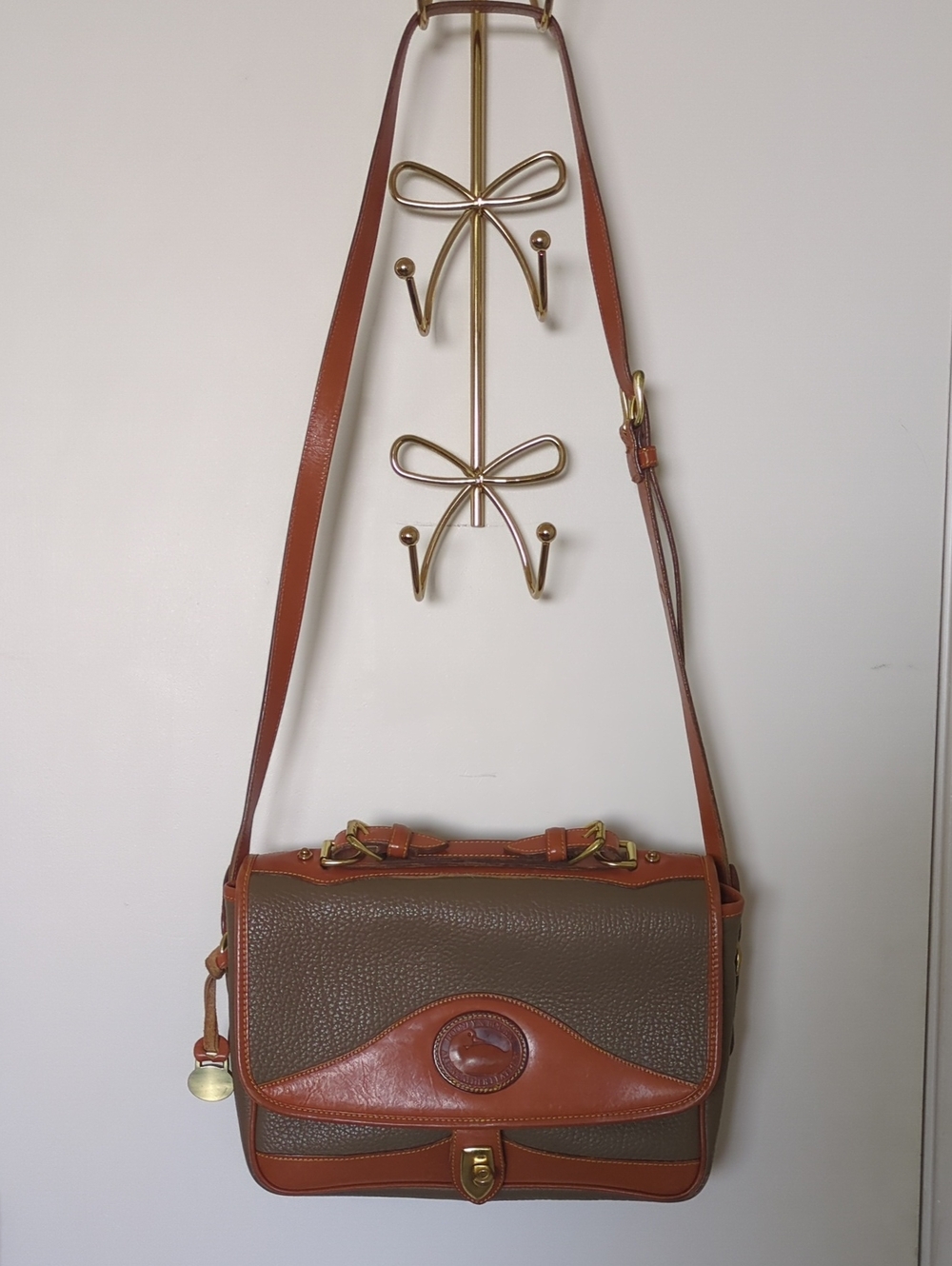 Dooney & Bourke Brown and Tan Pebbled Leather Crossbody